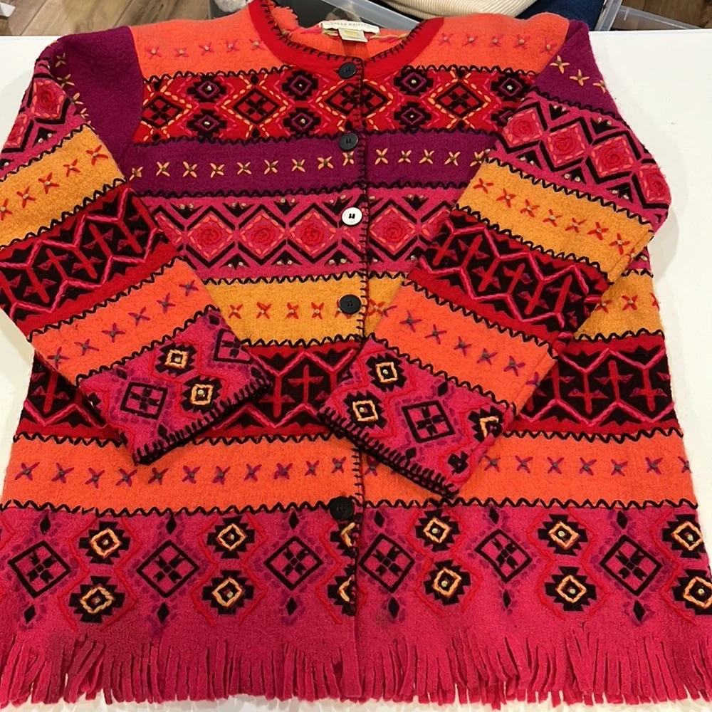 Susan Bristol - L, wool sweater coat/cardigan, southwest style - Picture 2 of 10